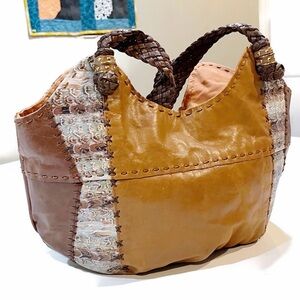THE SAK INDIO BOHO LEATHER PATCHWORK PURSE HOBO SHOULDER BAG.